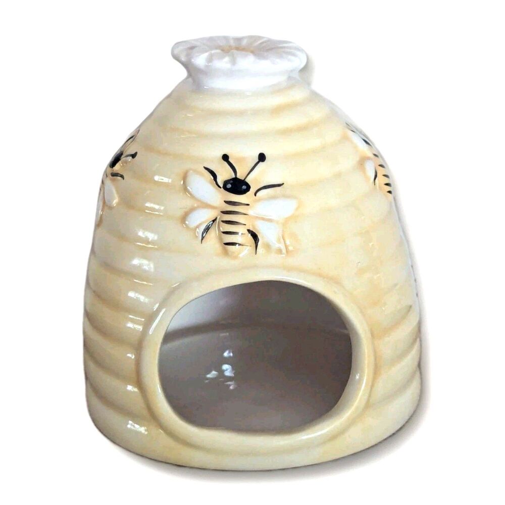 Transpac Yellow Beehive Sponge Scrubby Holder Daisy Top Ceramic Kitchen Gift NEW